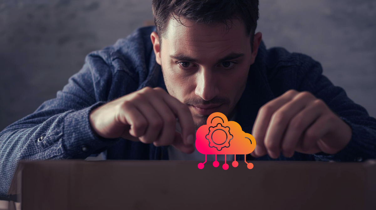 Man pulling a cloud solution out of the box